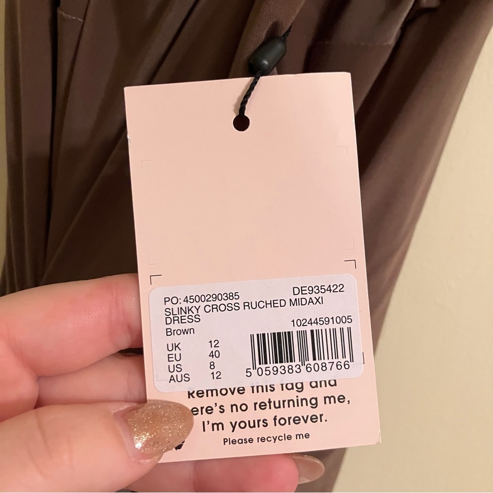 NWT Slinky Brown Rouched Midi - Picture 6 of 6